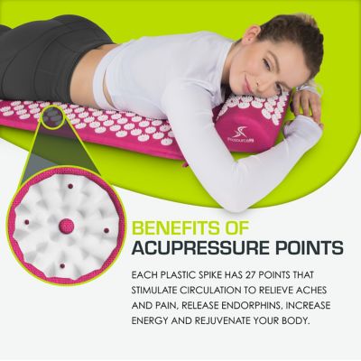 Image showing  Acupressure Mat and Pillow Set for Back/Neck Pain Relief and Muscle Relaxation, Pink