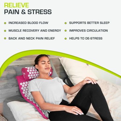 Image showing  Acupressure Mat and Pillow Set for Back/Neck Pain Relief and Muscle Relaxation, Pink