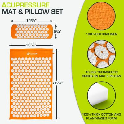 Image showing  Acupressure Mat and Pillow Set for Back/Neck Pain Relief and Muscle Relaxation, Orange