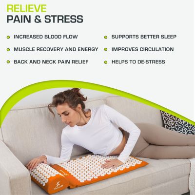 Image showing  Acupressure Mat and Pillow Set for Back/Neck Pain Relief and Muscle Relaxation, Orange