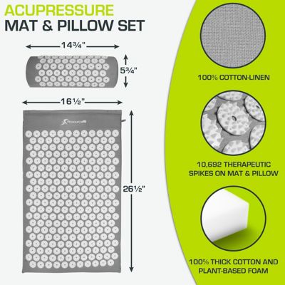 Image showing  Acupressure Mat and Pillow Set for Back/Neck Pain Relief and Muscle Relaxation, Grey