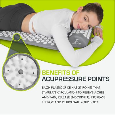 Image showing  Acupressure Mat and Pillow Set for Back/Neck Pain Relief and Muscle Relaxation, Grey