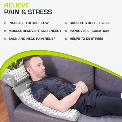 Image showing  Acupressure Mat and Pillow Set for Back/Neck Pain Relief and Muscle Relaxation, Grey