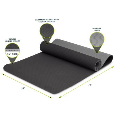 Image showing 2 th ProsourceFit 72 in. L x 24 in. W x 0.25 in. T Natura TPE Yoga Mat Non Slip Waterproof (12 sq. ft. covered), Black/Grey