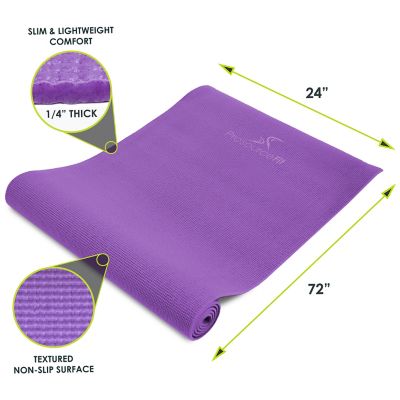 Image showing  72 in. x 24 in. x 0.25 in. Original Exercise Yoga Mat with Carrying Straps, Non Slip (12 sq. ft.), Purple