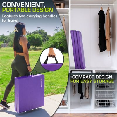 Image showing  Tri-Fold Folding Thick Exercise Mat 6 ft. x 2 ft. x 1.5 in. Vinyl and Foam Gymnastics Mat (Covers 12 S.F.), Blue