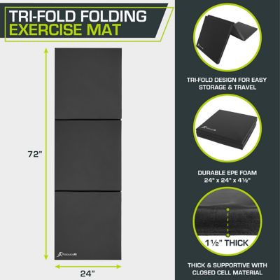 Image showing  Tri-Fold Folding Thick Exercise Mat 6 ft. x 2 ft. x 1.5 in. Vinyl and Foam Gymnastics Mat (Covers 12 S.F.), Black