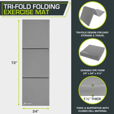 Image showing  Tri-Fold Folding Thick Exercise Mat 6 ft. x 2 ft. x 1.5 in. Vinyl and Foam Gymnastics Mat (Covers 12 S.F.), Grey