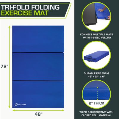 Image showing  Tri-Fold Folding Thick Exercise Mat, Vinyl & Foam Gymnastics Mat with Carrying Handles, 6 ft. x 4 ft. x 2 in., Blue