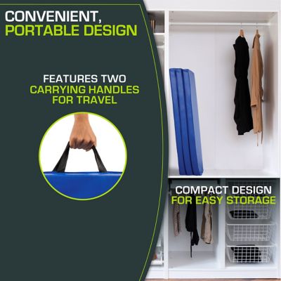 Image showing  Tri-Fold Folding Thick Exercise Mat, Vinyl & Foam Gymnastics Mat with Carrying Handles, 6 ft. x 4 ft. x 2 in., Blue