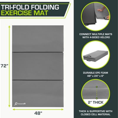 Image showing  Tri-Fold Folding Thick Exercise Mat 6 ft. x 4 ft. x 2 in. Vinyl & Foam Gymnastics Mat with Carrying Handles, Grey