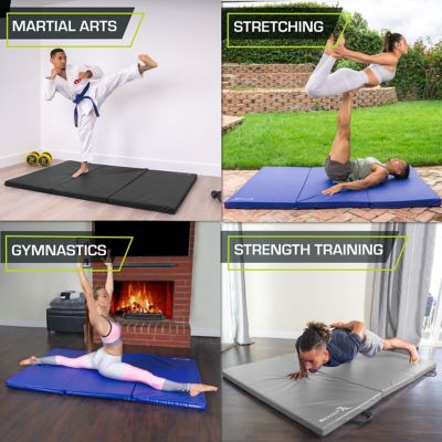 Image showing  Tri-Fold Folding Thick Exercise Mat 6 ft. x 4 ft. x 2 in. Vinyl & Foam Gymnastics Mat with Carrying Handles, Grey