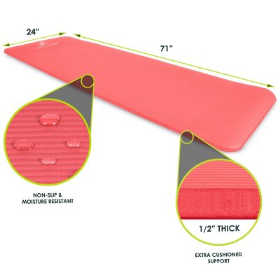 Image showing  71 in. L x 24 in. W x 0.5 in. T Thick Yoga and Pilates Exercise Mat Non Slip, Red