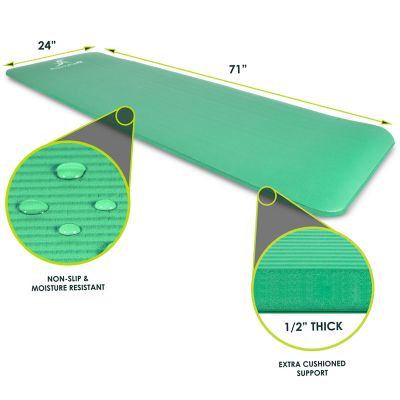 Image showing  71 in. L x 24 in. W x 0.5 in. T Thick Yoga and Pilates Exercise Mat Non Slip, Green