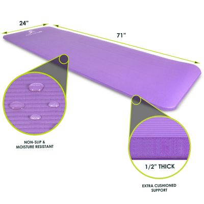 Image showing  71 in. L x 24 in. W x 0.5 in. T Thick Yoga and Pilates Exercise Mat Non Slip, Purple