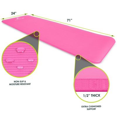 Image showing  71 in. L x 24 in. W x 0.5 in. T Thick Yoga and Pilates Exercise Mat Non Slip, Pink