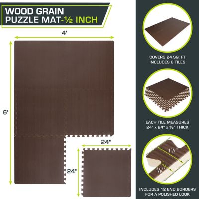 Image showing  24 in. x 24 in. x 0.5 in. EVA Foam Interlocking Floor Tiles (24 S.F.) (6-Pack), Dark Walnut
