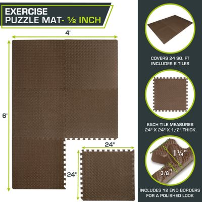 Image showing  24 in. x 24 in. x 0.5 in. EVA Foam Interlocking Anti-Fatigue Tile Mat (24 sq. ft.) 6 Pcs, Brown