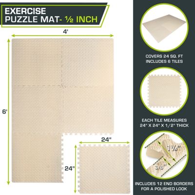 Image showing  24 in. x 24 in. x 0.5 in. EVA Foam Interlocking Anti-Fatigue Tile Mat (24 sq. ft.) 6 Pcs, Beige