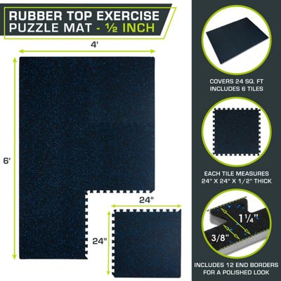 Image showing  Rubber Top Exercise Puzzle Mat, EVA Foam Interlocking Tiles, 24 in. x 24 in. x 0.5 in., 24 sq. ft., Blue, 6-Pack