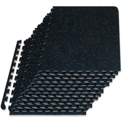 ProsourceFit Rubber Top Exercise Puzzle Mat, EVA Foam Interlocking Tiles, 24 in. x 24 in. x 0.5 in., 48 sq. ft., Blue, 12-Pack