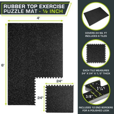 Image showing  Rubber Top Exercise Puzzle Mat, EVA Foam Interlocking Tiles, 24 in. x 24 in. x 0.5 in., 24 sq. ft., Grey, 6-Pack