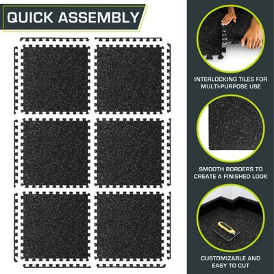 Image showing 5 th ProsourceFit Rubber Top Exercise Puzzle Mat, EVA Foam Interlocking Tiles, 24 in. x 24 in. x 0.5 in., 24 sq. ft., Grey, 6-Pack