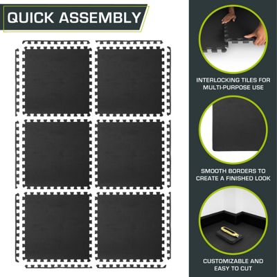 Image showing 5 th ProsourceFit Extra Thick Exercise Puzzle Mat, EVA Foam Interlocking Anti-Fatiguem, 24 in. x 24 in. x 1 in., Black, 6-Pack