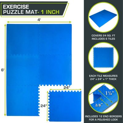 Image showing  Extra Thick Exercise Puzzle Mat 24 x 24 x 1 in. EVA Foam Interlocking Anti-Fatigue (6 pk.) (24 sq. ft.), Blue