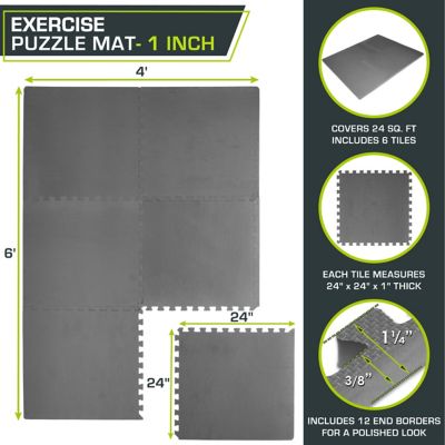 Image showing  Extra Thick Exercise Puzzle Mat 24 x 24 x 1 in. EVA Foam Interlocking Anti-Fatigue (6 pk.) (24 sq. ft.), Grey
