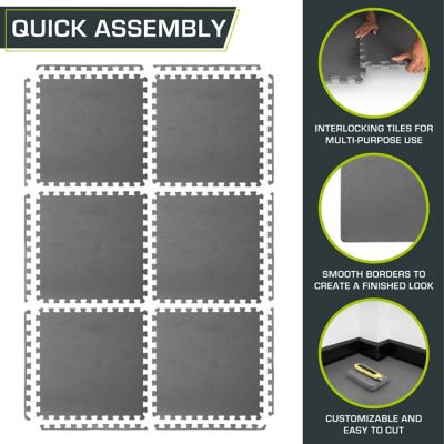 Image showing 5 th ProsourceFit Extra Thick Exercise Puzzle Mat 24 x 24 x 1 in. EVA Foam Interlocking Anti-Fatigue (6 pk.) (24 sq. ft.), Grey