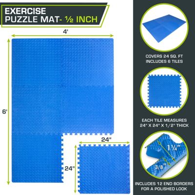Image showing  Exercise Puzzle Mat Blue 24 in. x 24 in. x 0.5 in. EVA Foam Interlocking Anti-Fatigue Exercise Tile Mat (6-Pack)