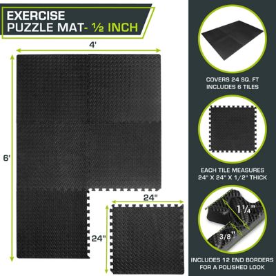 Image showing  Exercise Puzzle Mat, EVA Foam Interlocking Anti-Fatigue Exercise Tile Mat, 24 in. x 24 in. x 0.5 in., Black, 6-Pack