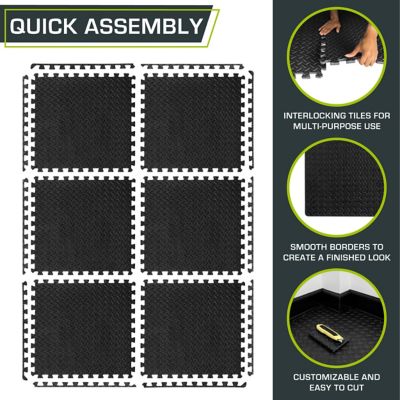 Image showing 5 th ProsourceFit Exercise Puzzle Mat, EVA Foam Interlocking Anti-Fatigue Exercise Tile Mat, 24 in. x 24 in. x 0.5 in., Black, 6-Pack
