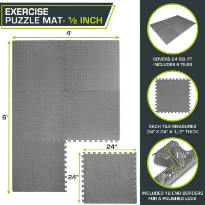Image showing  Exercise Puzzle Mat, EVA Foam Interlocking Anti-Fatigue Exercise Tile Mat, 24 in. x 24 in. x 0.5 in., Grey, 6-Pack