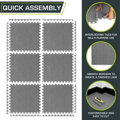 Image showing 5 th ProsourceFit Exercise Puzzle Mat, EVA Foam Interlocking Anti-Fatigue Exercise Tile Mat, 24 in. x 24 in. x 0.5 in., Grey, 6-Pack