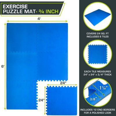 Image showing  Thick Exercise Puzzle Mat 24 in. x 24 in. x 0.75 in. EVA Foam Interlocking Anti-Fatigue (6 pk.) (24 sq. ft.), Blue
