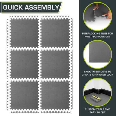Image showing 5 th ProsourceFit Thick Exercise Puzzle Mat, EVA Foam Interlocking Anti-Fatigue, 24 in. x 24 in. x 0.75 in., 24 sq. ft., Grey, 6-Pack