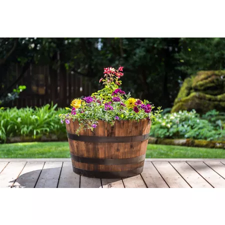 Real Wood Products Acacia Whiskey Barrel Planter 25-in. Planters