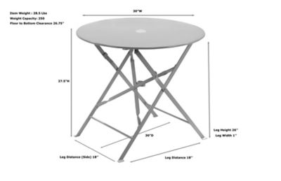 Image showing  30 in. Round Folding Metal Bistro Table with Umbrella Hole