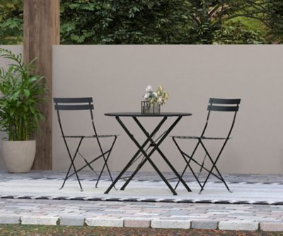 Image showing 8 th Carolina Chair & Table 30 in. Round Folding Metal Bistro Table with Umbrella Hole