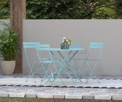 Image showing 6 th Carolina Chair & Table 36 in. Round Folding Metal Bistro Table with Umbrella Hole