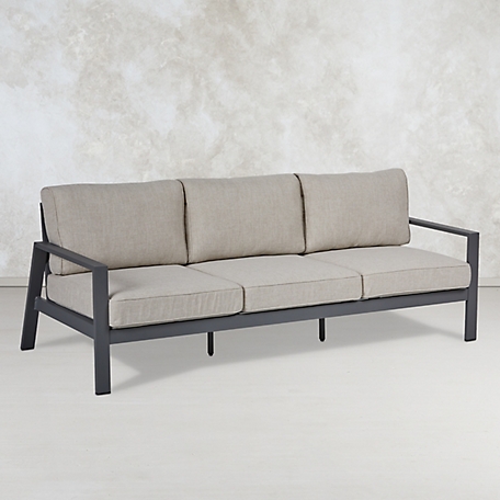 Real Flame Aegean 80 in. Metal Outdoor Couch in Weathered Slate With Cushions