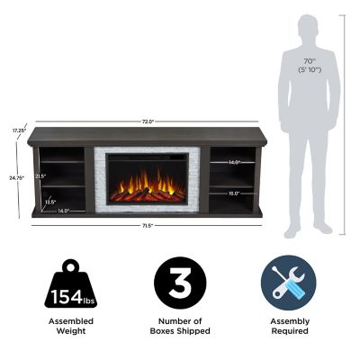 Image showing  Kenai 72 in. Slim Electric Fireplace TV Stand in Dark Oak