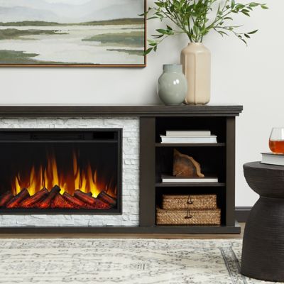 Image showing  Kenai 72 in. Slim Electric Fireplace TV Stand in Dark Oak