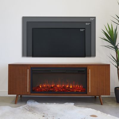Image showing  Morris 72 in. Landscape Electric Fireplace TV Stand in Vintage Black Maple