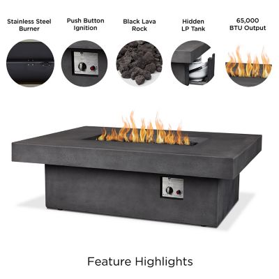Image showing  Geneva 60 in. Rectangle Concrete Propane Fire Pit Table With Hidden Tank in Smoke by Jensen Co.
