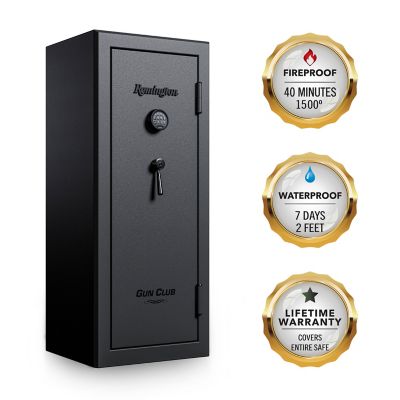 Remington Gun Club 20 + 2-Gun Fireproof and Waterproof Gun Safe with Electronic Lock, Black Gloss Hammertone Finish