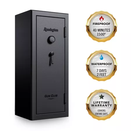 Remington 20 long gun + 2 handguns 11.08 cu Gun Club Electronic Gun Safe/Key Lock Fireproof and Waterproof Gloss Black Gun Safes