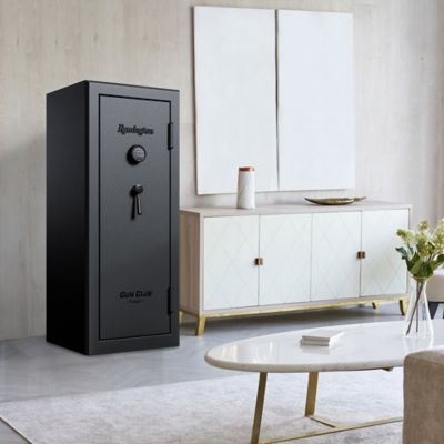 Image showing 8 th Remington 20 Long Gun, 2 Handgun 11.08 cu. ft. Electronic/Key Lock Gun Club Fireproof and Waterproof Gun Safe, Black Gloss